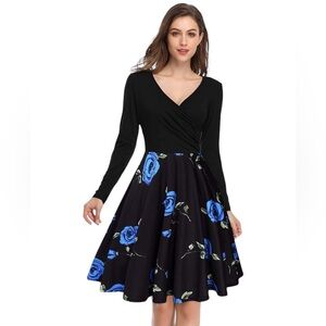 Yeslife Woman medium Blue Black Floral Print Dress